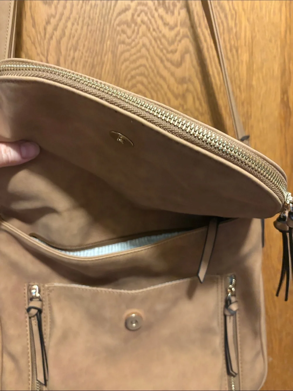 Beige/Tan Crossbody Bag with Flap faux leather